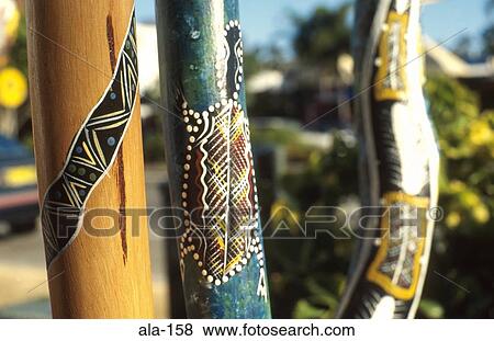 Stock Photo - Painted Didgeridoos Eumundi Australia. Fotosearch
