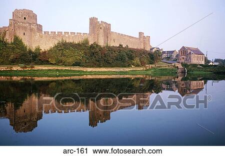 Pembroke Castle Reflected in Water Wales UK View Large Photo Image Stock Image - Pembroke Castle Reflected in Water Wales UK. Fotosearch