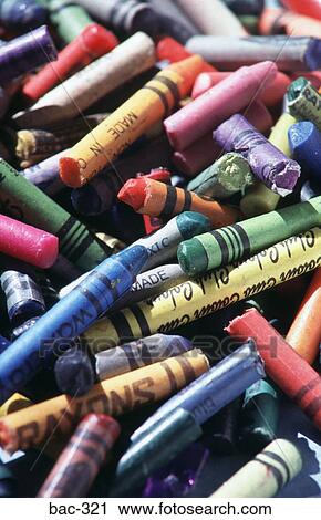 Stock Image - Pile of Coloured Wax Crayons. Fotosearch