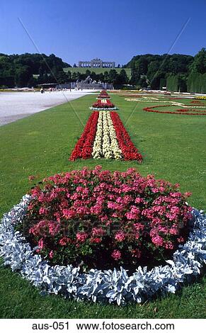 Stock Image - Round Flower Bed at Schonbrunn Palace Vienna Austria. Fotosearch