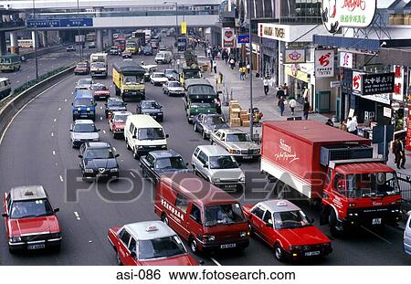 Stock Photograph - Rush Hour Traffic Queens Road Central Hong Kong. Fotosearch