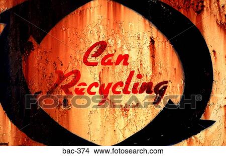Picture - Rusty Recycling Notice on Skip. Fotosearch