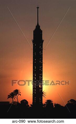 Steel Tower Silhouetted at Sunset Cairo Egypt View Large Photo Image Stock Image - Steel Tower Silhouetted at Sunset Cairo Egypt. Fotosearch
