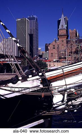 Stock Image - Stem of a Moored Wooden Ship Sydney Australia. Fotosearch