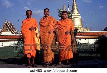 Stock Image - Three Monks Bangkok Thailand Asia. Fotosearch