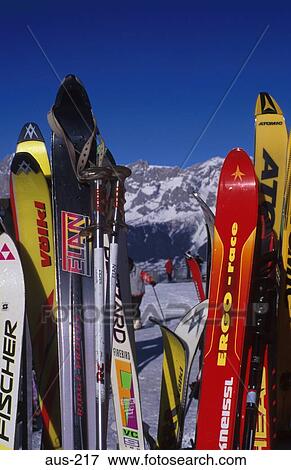 Stock Photo - Tips of Skis against Horizon Austria Europe. Fotosearch