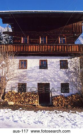 Tirolean House with Wood Pile Alpback Austria View Large Photo Image Stock Photo - Tirolean House with Wood Pile Alpback Austria. Fotosearch