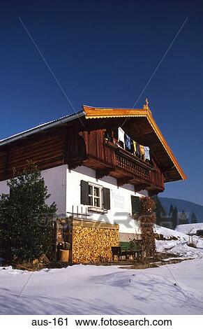 Traditional Wood Tyrolean House in Snow Austria View Large Photo Image Stock Image - Traditional Wood Tyrolean House in Snow Austria. Fotosearch