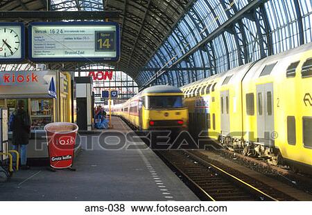 Trains in Amsterdam Central Station View Large Photo Image Stock Photo - Trains in Amsterdam Central Station. Fotosearch