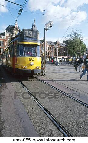 Stock Photography - Tram outside Amsterdam Central Station Holland. Fotosearch