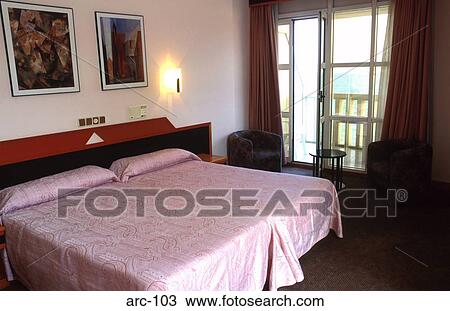Stock Image - Twin Beds in a Hotel Room. Fotosearch