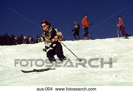 Woman Skiing Down a Slope Austria View Large Photo Image Picture - Woman Skiing Down a Slope Austria. Fotosearch