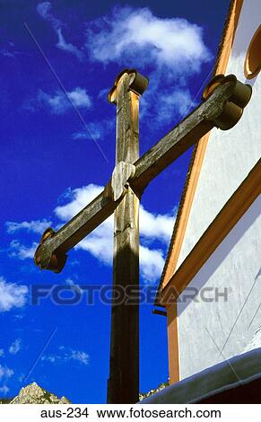 Picture - Wooden Cross Outside Church Austria. Fotosearch