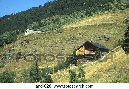 Wooden Houses on Mountainside Andorra View Large Photo Image Stock Photo - Wooden Houses on Mountainside Andorra. Fotosearch
