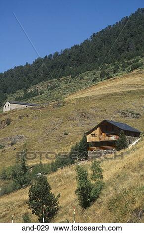 Wooden Houses on Mountainside Andorra View Large Photo Image Stock Photo - Wooden Houses on Mountainside Andorra. Fotosearch