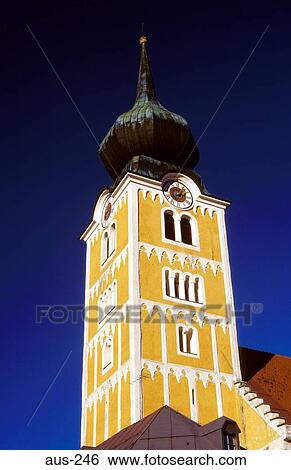 Yellow Medieval Church Tower Schladming Austria View Large Photo Image Stock Photograph - Yellow Medieval Church Tower Schladming Austria. Fotosearch