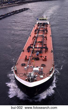 Stock Image - Barge on the River Rhine Germany. Fotosearch