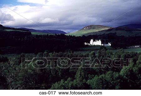Stock Photo - Blair Castle in Verdant Hills Grampian Scotland UK. Fotosearch