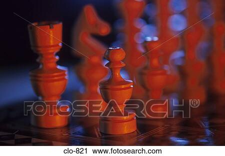 Stock Image - Chess Pieces Lined Up at Start. Fotosearch