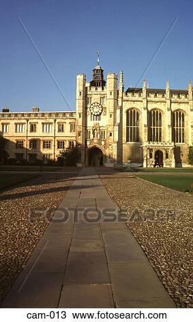 Stock Image - Clock Tower and Chapel Trinity College Cambridge UK. Fotosearch