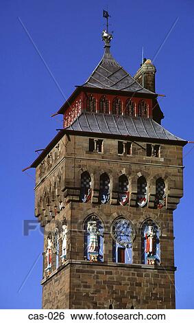 Clock Tower Cardiff Castle Wales UK View Large Photo Image Stock Photograph - Clock Tower Cardiff Castle Wales UK. Fotosearch