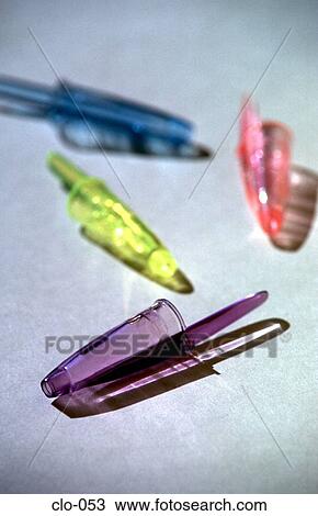 Stock Image - Coloured Pen Tops. Fotosearch