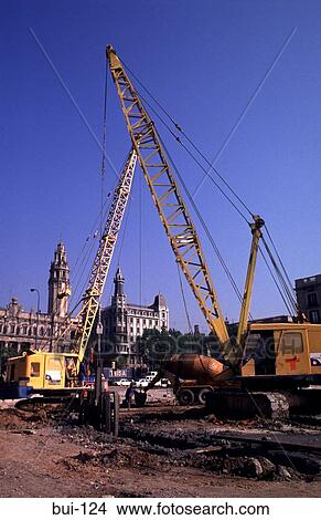 Cranes on Building Site View Large Photo Image Picture - Cranes on Building Site. Fotosearch