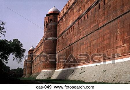 Curtain Wall Red Fort Delhi India View Large Photo Image Stock Photo - Curtain Wall Red Fort Delhi India. Fotosearch