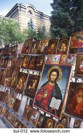 Stock Image - Display of Religious Art Sofia Bulgaria. Fotosearch