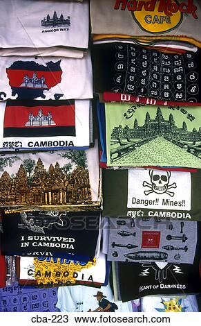 Stock Image - Display of T Shirts Phnom Penh Cambodia. Fotosearch
