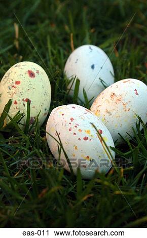 Stock Image - Easter Eggs on Grass. Fotosearch