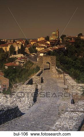 Stock Photograph - Fortified Road Leading to Tsarevets Citadel Veliko Tarnovo Bulgaria. Fotosearch