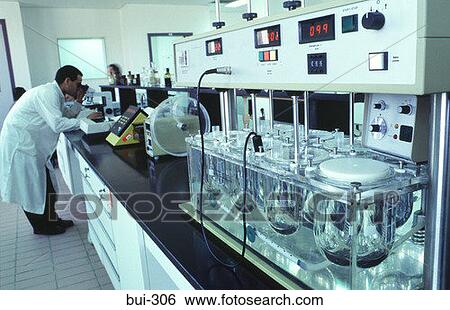 Stock Photograph - Laboratory Technician Looking at Microscope Egypt. Fotosearch