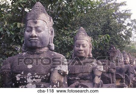 Line of God Statues South Gate Angkor Thom Cambodia View Large Photo Image Stock Photo - Line of God Statues South Gate Angkor Thom Cambodia. Fotosearch