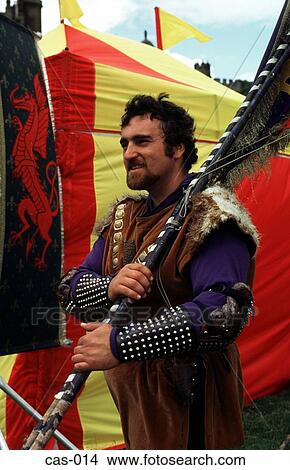 Picture - Man Dressed as Early Medieval Welsh Man-at-Arms. Fotosearch