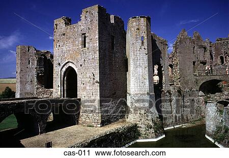 Stock Image - Moat and Inner Gatehouse Ragland Castle Wales UK. Fotosearch
