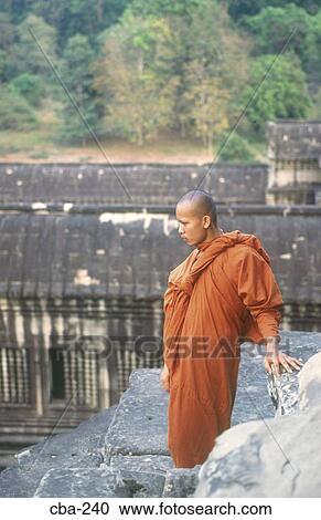 Stock Image - Monk Angkor Wat Siem Reap Cambodia. Fotosearch