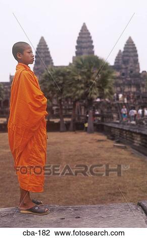 Monk in Saffron Robes at Angkor Wat Cambodia View Large Photo Image Stock Image - Monk in Saffron Robes at Angkor Wat Cambodia. Fotosearch