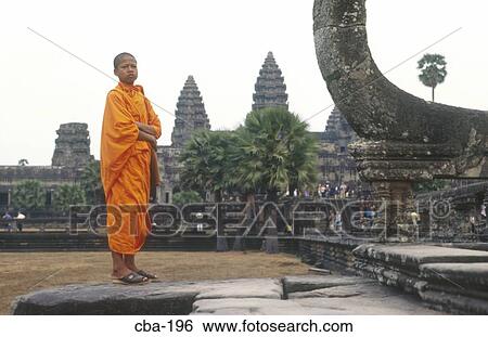 Monk in Saffron Robes at Angkor Wat Cambodia View Large Photo Image Stock Photograph - Monk in Saffron Robes at Angkor Wat Cambodia. Fotosearch