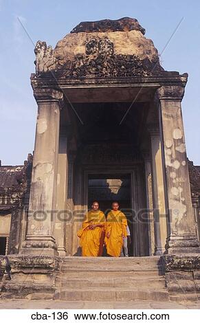 Monks in Saffron Robes Angkor Wat Cambodia View Large Photo Image Stock Photograph - Monks in Saffron Robes Angkor Wat Cambodia. Fotosearch