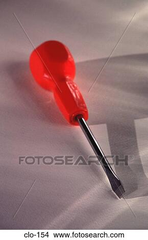 Picture - Red Handled Flat Bladed Screwdriver. Fotosearch