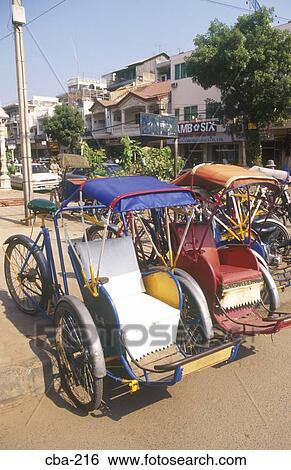 Stock Photograph - Rickshaw Phnom Penh Cambodia. Fotosearch