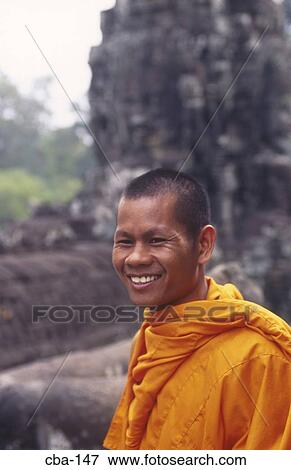 Smiling Monk Bayon Angkor Thom Siem Reap Cambodia View Large Photo Image Stock Photo - Smiling Monk Bayon Angkor Thom Siem Reap Cambodia. Fotosearch
