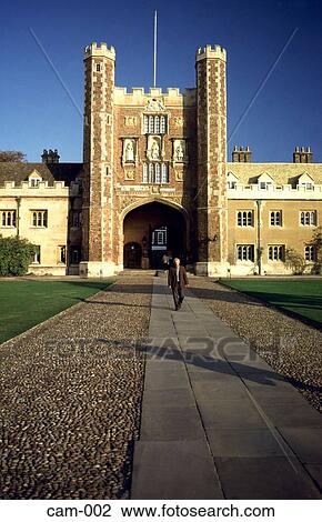 Stock Image - View of Gatehouse Trinity College Cambridge UK. Fotosearch