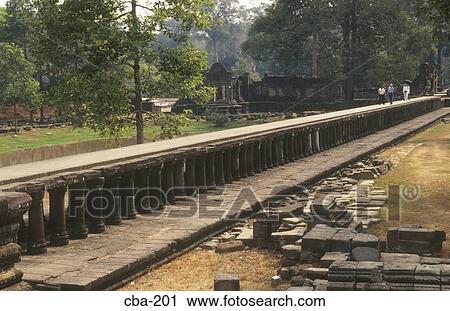 Stock Image - Walkway Angkor Thom Cambodia. Fotosearch