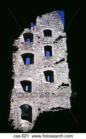 Stock Image - Windows in Ruined Wall Oxwich Castle Gower Wales UK. Fotosearch