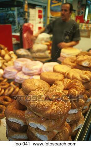 Stock Image - Bagels and Pastries in Israeli Bakery. Fotosearch