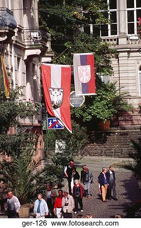 Stock Photograph - Banners along Street Baden-Baden Germany. Fotosearch