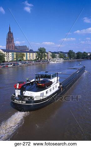 Barge Sailing Past Frankfurt Cathedral Germany View Large Photo Image Stock Image - Barge Sailing Past Frankfurt Cathedral Germany. Fotosearch