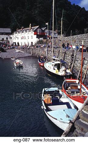 Boats Moored in Clovelly Harbour Devon England UK View Large Photo Image Stock Photo - Boats Moored in Clovelly Harbour Devon England UK. Fotosearch